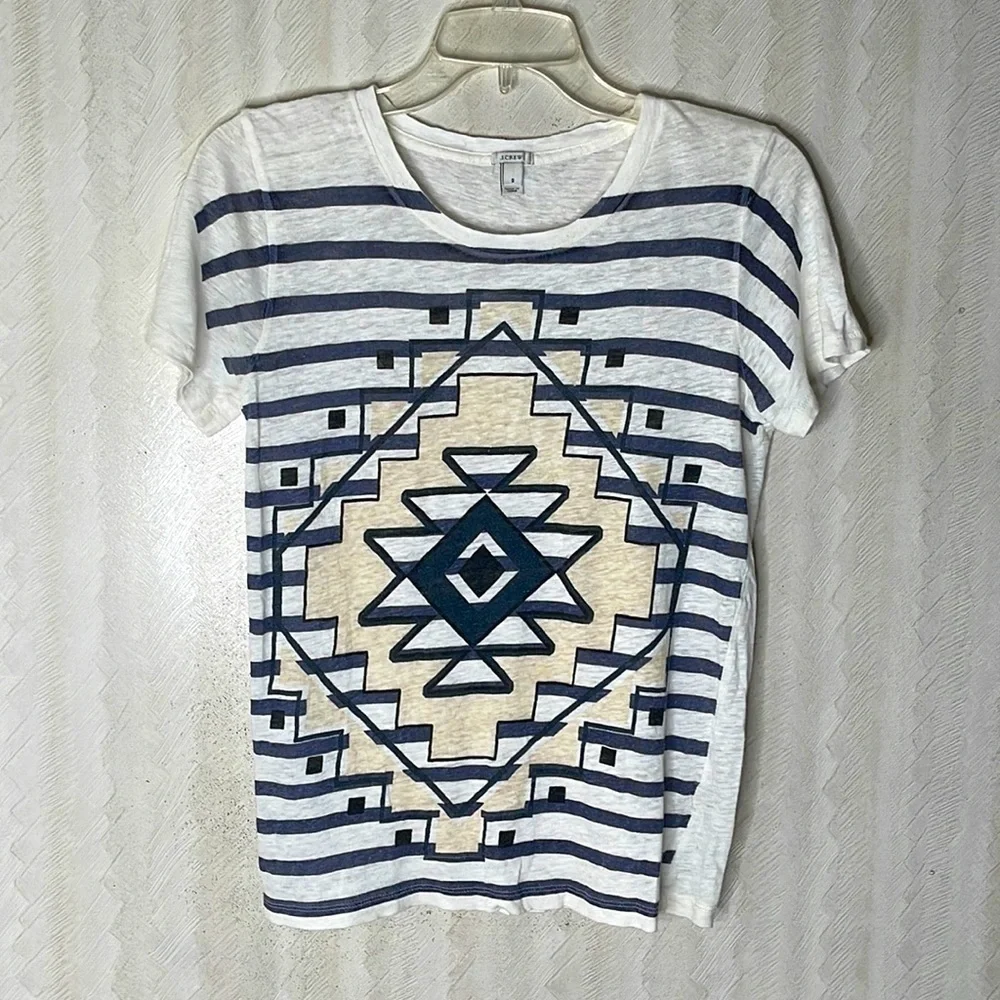 ❤️ J CREW J Crew Cream Linen Aztec Print shirt Size S